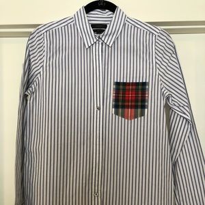 J Crew chambray and white striped shirt